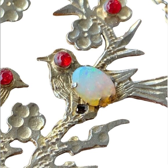 Rare vintage HOBE’ goldstone opal huge 2.25” pendant necklace faux sapphire ruby - Picture 9 of 16